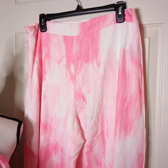 Shein Pink/ White Tie Dye Summer Cruise Outfit Strapless Top & Pants Sz. XL - Picture 3 of 6